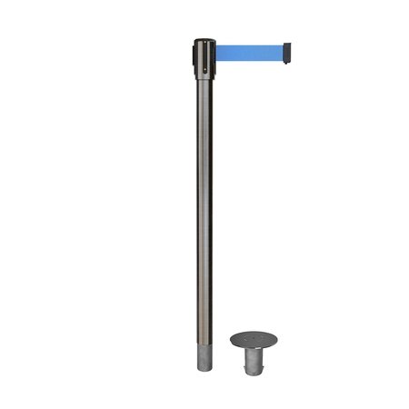 MONTOUR LINE Retractable Belt Removable Stanchion, 2ft Sat.Steel Post  9ft. Lt Blu MX530R-SS-LBL-90